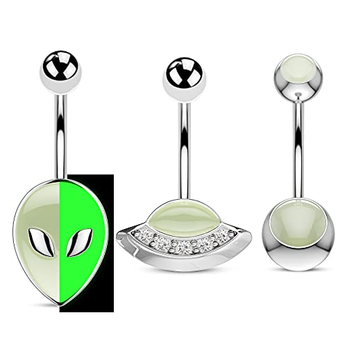 COCHARM 3PCS Halloween Alien Belly Button Rings Glow in the Dark 14G UFO Belly Navel Piercing Jewelry COCHARM 3PCS Halloween Alien Belly Button Rings Glow in the Dark 14G UFO Belly Navel Piercing Jewelry