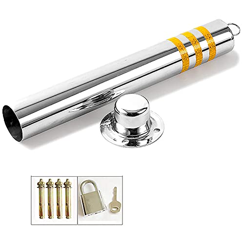 WDSOPK 1X Parking Bollards,Parking Barrier with Hanging and Reflective Tape,Stainless Steel Security Posts for Driveways,Lockable Parking Barriers