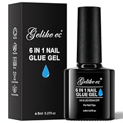 Gelike ec Colla per Unghie Finte 6 in 1 en Gel Resina a lunga durata, Base Coat e Rinforzante, Estensione Unghie, Gel Blossom, Soluzione Slip, Cura Unghie Lampada UV Necessaria, Colla Resina, 8 ml