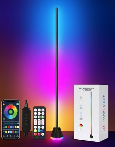 OUTON Lampara de Pie LED, RGBCW Regulable Lámpara de Pie con Control Remoto & APP, 16 Millones de Colores, 256 Modos de Escena, Sincronización Musical, Altura Ajustable para Sala, Dormitorio, Juegos