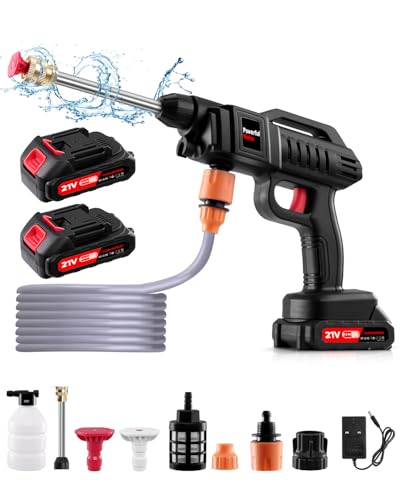 Worshow Cordless Pressure Washer, 21V 60Bar/870 PSI Portable High Jet Wash Gun with 2 Battery | 2 Nozzles, 5M Hose,1500W Handheld Pressure Washers Cleaner Kit for Car/Floor/Garden Cleaning & Watering