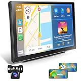Motorsi Wireless Carplay/Android Auto Portatile Autoradio con Schermo per Auto, 9 Pollici 7-32 V Touchscreen con Assistente Vocale/Bluetooth/FM Trasmettitore/Scheda AUX/TF+AHD Posteriore Telecamera