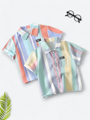 Image of Kids Boys Shirt Printed, Checkered and Floral Casual Short Sleeve Shirts Pack of 2