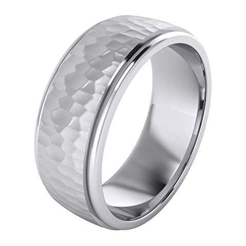 LANDA JEWEL Heavy Solid Sterling Silver 8mm Hammered Unisex Wedding Band Comfort Fit Ring Raised Center Polished Sides (11) Cover