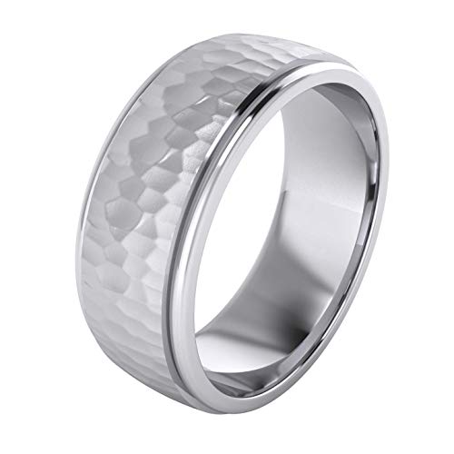 Heavy Solid Sterling Silver 8mm Hammered Unisex Wedding Band Comfort Fit Ring Raised Center Polished Sides (6.5) by LANDA JEWEL - Used condition - US$44.08