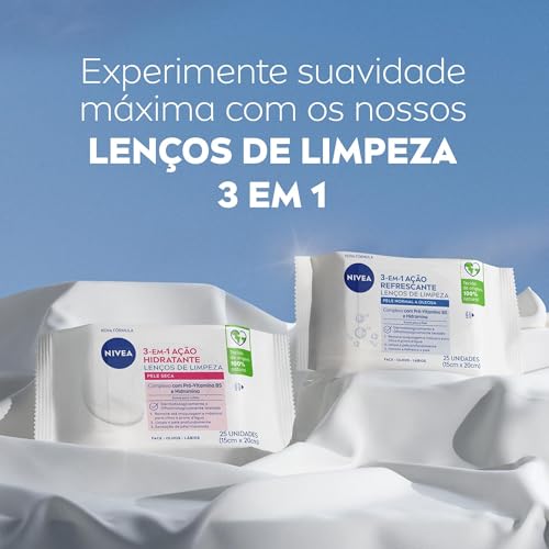 NIVEA Lenço de Limpeza Demaquilante Facial Ação Hidratante 3 em 1 25 unidades - Remove a maquiagem à