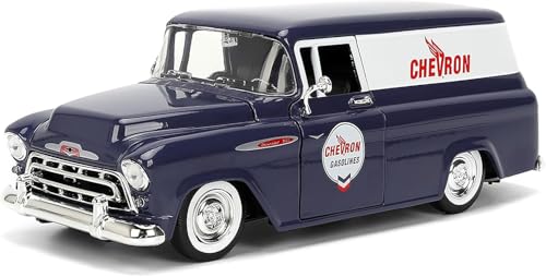 Diecast Model Car Compatible with Jada Toys 1:24 Scale Die-Cast 1957 Chevy Suburban with Chevron Gas Pump Just Trucks 35044