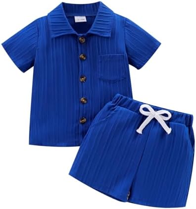 Toddler Boy Clothes Ribbed Button Shirt Shorts Summer Outfits 1-5T