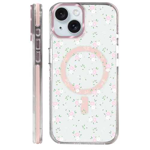 Coque iPhone 15 Plus Magsafe protection rigide anti-chute motif floral