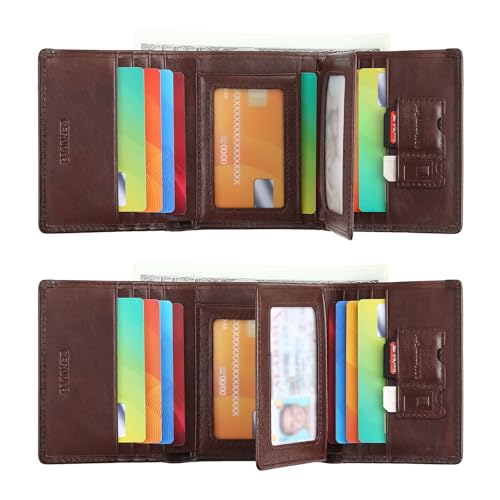 Trifold Wallets for Men Genuine Leather Large Capacity RFID Blocking, Includes Id Window and Credit Card Holder,Mens Wallets Leather (Coffee)3