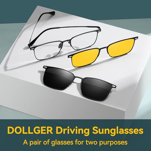 Dollger Magnetic Clip On Polarized Sunglasses for Eyeglasses Men Retro Square Metal Frame Driving Glasses 2 Packs2