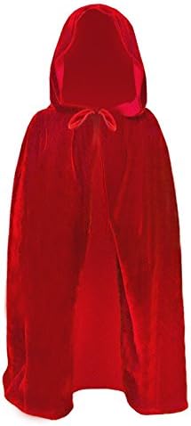 Kids Halloween Christmas Costumes Cape Velvet Hooded Cosplay Party Cloak Wizard Robe Red