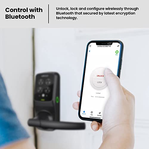 Lockly Secure Plus, Bluetooth Smart Lock, Keyless Entry Door Lock, Pin Genie® Keypad, 3D Biometric Fingerprint Sensor, Auto Lock - Matte Black (Pgd628Fmb) - Latch Edition #TOP3