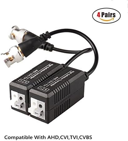JZTEK 4 Pairs 8 Pieces Passive Video Balun Transmitter & Transceiver with Cable for 1080P TVI/CVI/TVI/AHD/960H DVR Camera CCTV System, Male BNC to UTP CAT5/5e/6/6e Cable, No Power Required