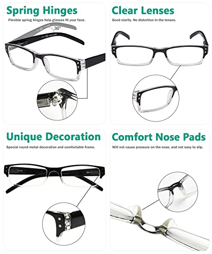 Eyekepper 4 Pack Classic Reading Glasses For Women And Men Two-Tone Readers Black-Clear Frame +1.75 #TOP4