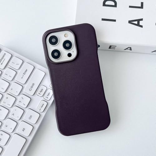 Étui en cuir sans cadre pour iPhone 15 Pro Max, coque violet foncé de protection épurée