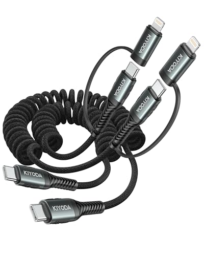 Coiled USB C to USB C and Lightning Cable 2 in 1, 3FT 2Pack Braided Cord Fast Charging Type C Car Charger for iPhone 17 16 15 14 13 12 11,iPad, Samsung Galaxy, Google Pixel, Moto, LG, TCL Phones