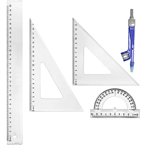 Waytex 931241 Kit de 5 pieces regle/2 escuadras,/transportador/compás
