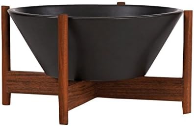 Modernica Ceramic Small Wok Planter | Wood Stand - Charcoal