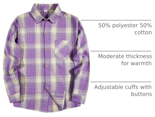 Image of SELINK Girls Long Sleeve Flannel Buffalo Plaid Button Down Shirt | Soft Flannel Fabric,Classic Buffalo Plaid Button Down Collared Blouse For Girls Casual Daily Outfits