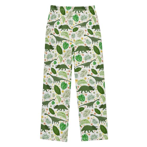 ZZXXB Dinosaurs Palm Leaves Boys Long Pants Soft Trousers Elastic Waist Kids Lounge Bottoms with Pockets S-XL