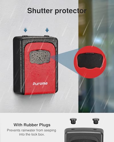 Image of Puroma Large Key Lock Box With Resettable Combination Code, Portable Wall Mount Waterproof Security Safe for Outside Home Office Door Handle House Key, Red (1 Pack)