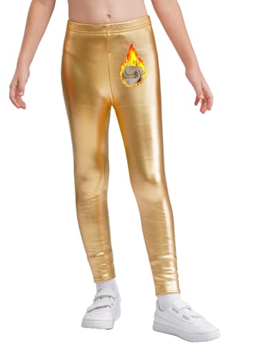 Hansber Kids Girl's Warm Fleece Metallic Leggings Glitter Sequin Pants Dance Party Shiny High Waisted Tights