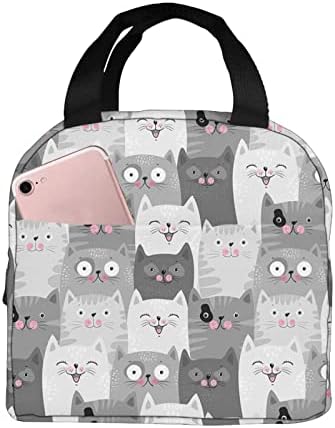 Aiojool Cute Grey Cats Lunch Bag Insulated Lunch Box Reusable Cooler Thermal Meal Tote For Women Men