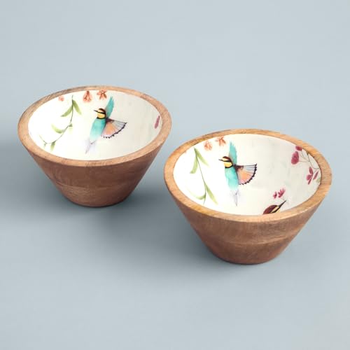 Image of SAAGA Mango Wood Nuts Bowl Set of 2-6 x 3 Inch Decorative Wooden Snack & Dry Fruit Bowls | Soup Serving Katori for Kitchen & Dining - Garcinia Papyrus Finish