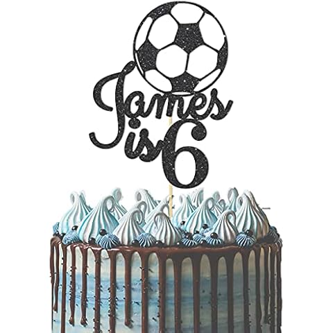Personalised with Any Name Any Age Football Lovers Cake Topper for Son Daddy Custom Happy Birthday Cake Decoration Multicolour Glitter Card 6th 8th 10th 13 16 18 21 30 40 50 60 (Black) Cover