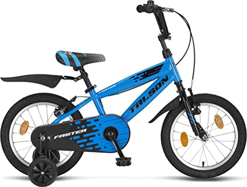 Talson 16 Zoll Kinderfahrrad inkl. Kettenschutz, Stützräder und Zubehör Jungen Fahrrad (Blau)