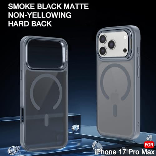 Image of TheGiftKart Hybrid Matte Frosted Back Cover Case for iPhone 17 Pro Max Compatible with MagSafe | Built-in Stand | Shockproof Hard Back Cover Case for iPhone 17 Pro Max (PC & TPU, Translucent Grey)