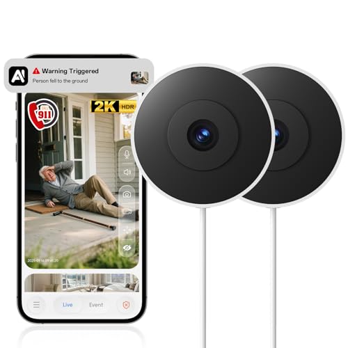 Window Camera, 2K 2.4G WIFI Indoor Cameras for Home Security with Starlight Night Vision, AI Smart Detection, 911 Emergency Dispatch,US Based Cloud,2 Way Talk,24/7 Recording,Easy & Quick Install 2Pack