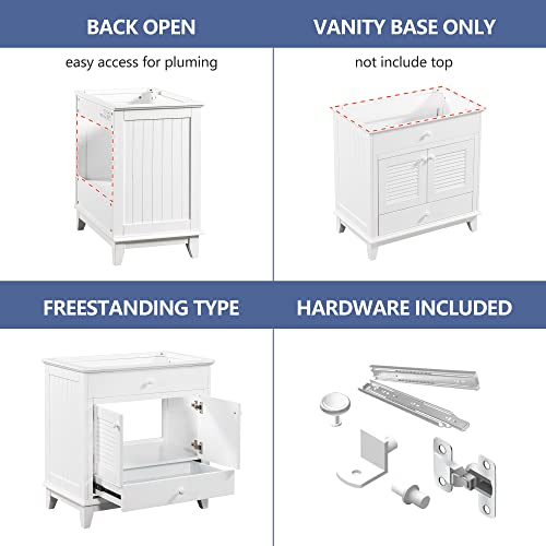 30 Inch Bathroom Vanity Base Only, Storage Cabinet With Doors And Drawer, Solid Wood Frame, White #TOP1