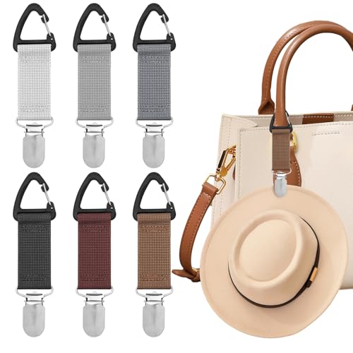 6 Stück Huthalter für Reisehandtasche, 6 Farbe Tragbarer Hutclip, Elastische Huthalter Clip, Schal Fäustling Clips, Firma Freihändiges Hutklammer, Tragbarer Kappen Halter für Rucksäcke Gepäcktaschen