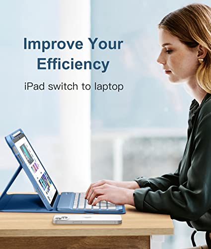 Image of Hamile for iPad 11th 10th Generation Case with Keyboard - 7 Colors Backlit Wireless Detachable Folio Keyboard Cover with Pencil Holder for iPad 11-inch A16 2025 10th Gen 10.9 Inch 2022 (Blue)