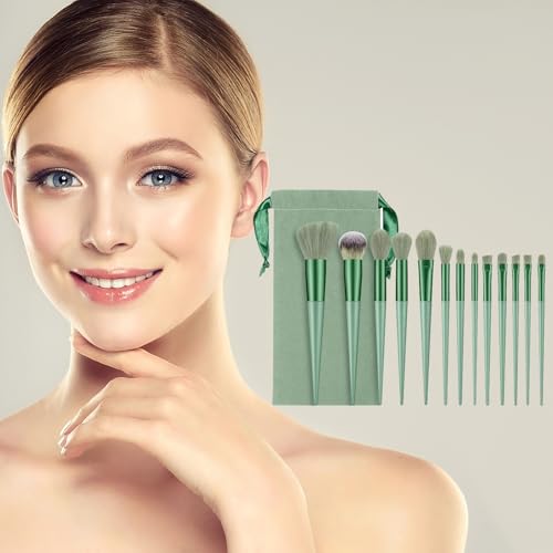 12 Pcs Makeup Brush Set Professional for Eye and Face, Blending Brush for Foundation, Eyeshadow, Concealer, Make up Brushes Pack, Eye Shadow Brush, Gift for Women, Green
