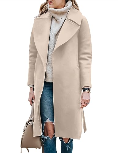 BZB Women's Trench Coat Long Wool Blend Pea Coat Winter Casual Overcoat Notched Lapel Collar Belted Long Jacket Outerwear