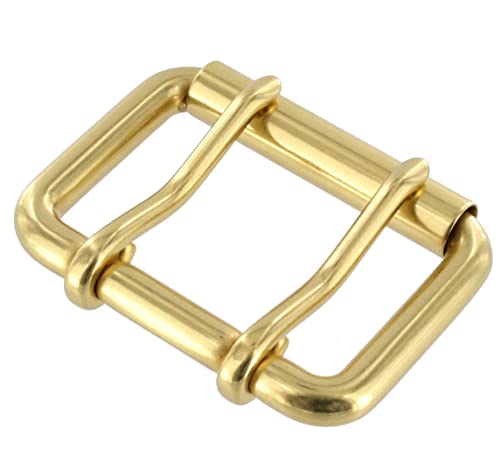B7348 1 3/4" Natural Brass, Double Prong Roller Buckle, Solid Brass-Ll #TOP2