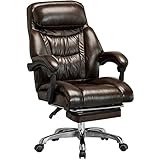 Verstellbarer Bürostuhl aus Leder, 155° neigbar, Drehstuhl mit Fußstütze und gepolsterten Armlehnen, unterstützt 200 kg, ergonomisches braunes Design für Komfort