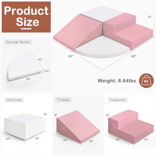 Image of little dove 4-Piece Set Climbing Toys for Toddlers 1-3, Baby Foam Climbing Blocks for Toddlers, Soft Play Toddler Climbing Toys Indoor for Crawling Climbing and Sliding, Foam Play Gym, Pink & White