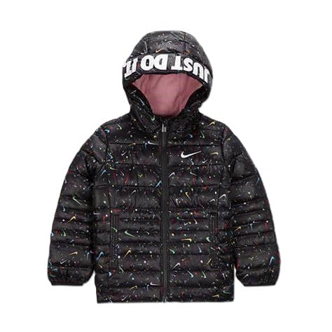 Nike Girl's Just Do It Printed Puffer Jacket (Little Kids) Black 4 Little Kid