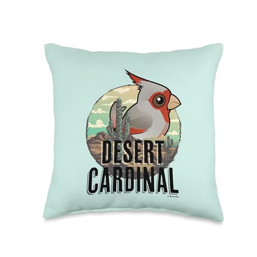 Cute Cartoon Pyrrhuloxia Desert Cardinal Birdorable Bird Throw Pillow