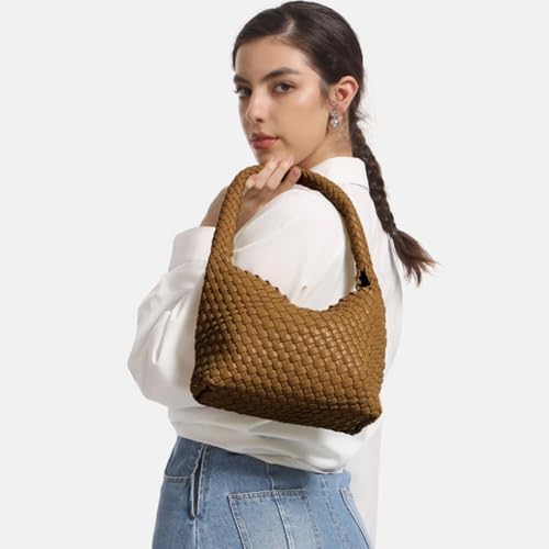 Bolso tejido para mujer, bolso de mano y cartera de cuero vegano, bolso de hombro casual retro para la playa, tote para damas, bolso bajo el brazo miniatura 2