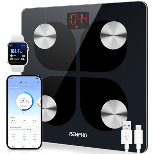 RENPHO Báscula de Grasa Corporal con Bluetooth - Báscula Elegante para Baño BMI Digital Escala, Analizador Recargable de Composición Corporal con