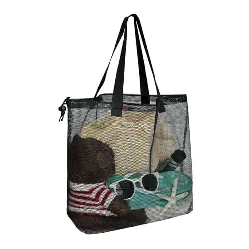 Image of 4Pieces Cute Mesh Pool Tote Bags,Mesh Beach Bags With Drawsting For Swim,Travel,Party, Black, 16.5Wx15Lx4.3H