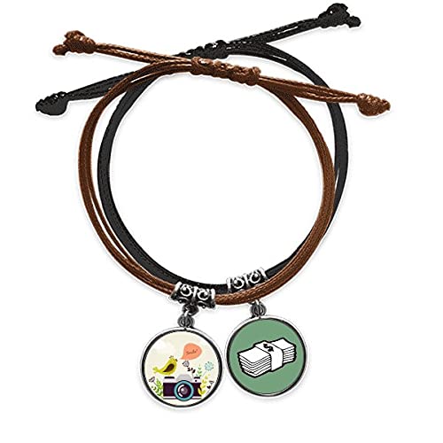Pulsera de cuerda de cuero con diseño de pájaro saludando y detalle de dinero