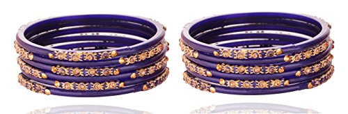 Image of NMII Glass and Studded with Zircon Gemstone or Beads Glossy Finished Bangle set for Women and Girls