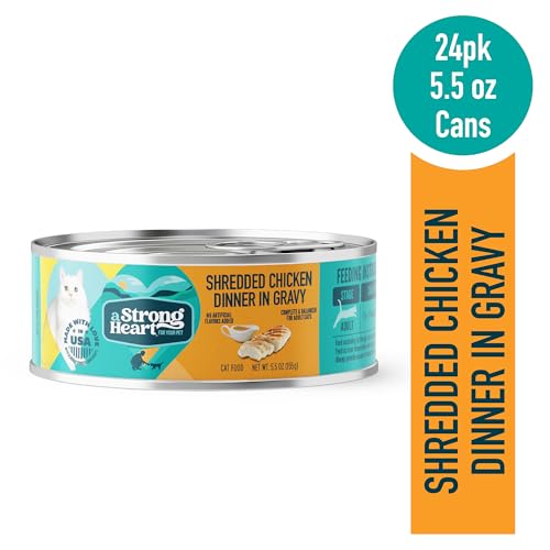 Image of A Strong Heart Canned Wet Cat Food, Shredded Chicken Dinner in Gravy - 5.5 oz Cans (Pack of 24), Made in The USA with Real Chicken
