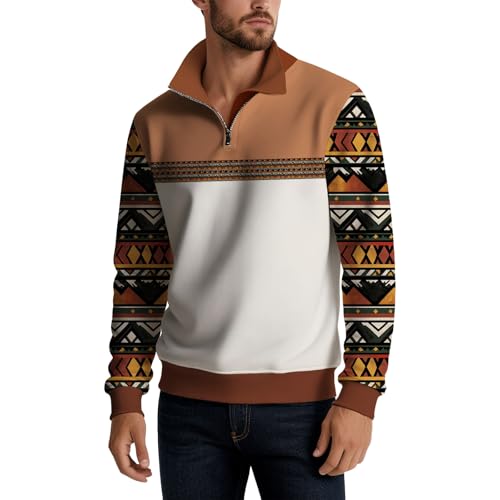 Pullover Sweatshirts for Men Quarter Zip V Neck Long Sleeve Retro Print Casual Funny Style Graphic Plus Size Tops